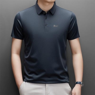 Nieuw Zomer Heren Business Casual Poloshirt Korte Mouw Geruit Mode Polokraag Top 3XL gray