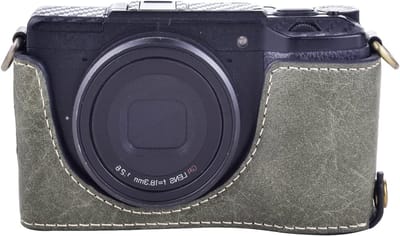 Vintage PU Leren Camera Case voor Ricoh GR II - Beschermende Tas met Schouderriem, Groene Fototas voor DSLR en Compacte Camera's