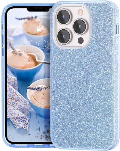 HB Hoesje Geschikt voor Apple iPhone 13 Pro - Blauw - Glitter Back Cover