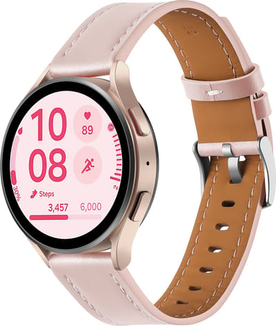 Strap-it 'One Push' leren bandje 20mm - geschikt voor Samsung Galaxy Watch 3 41mm / 4 (Classic) / 5 (Pro) / 6 (Classic) / 7 40mm & 44mm / Active / FE - Amazfit GTS 1-2-3-4 / Bip U (Pro) / Bip 3 (Pro) - Polar Ignite / Unite (lichtroze)
