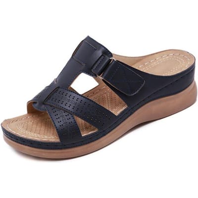 Dames Wedge Slippers Premium Slippers Vintage Anti-Slip Casual Dames Platform Retro Schoenen Plus Size Orthopedische Diabetische Sandalen 39 black