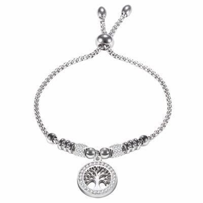 Fako Bijoux - Dames Armband Tree Of Life Strass - Verstelbaar - 14-22cm - Cadeau - Verjaardag - Vrouw - Zilverkleurig