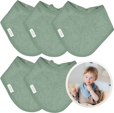 Funnies Bandana Slabbetjes 5 Stuks Stone Green - Set van 5 Zachte Slabbetjes - Kwijldoekjes - Spuugdoekjes - Gemaakt van 100% Katoenen Badstof - Absorberend, Zacht en Makkelijk Wasbaar - Ideaal voor Baby’s bij Voeden, Kwijlen en Spugen