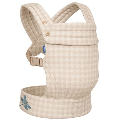 LUVION® Baby carrier MILANO Daylight Sand - Premium Katoen - Draagzak Baby - Ergonomische Buikdrager en Rugdrager - OEKO-TEX® Katoen - Beige met Hanenvoet Patroon