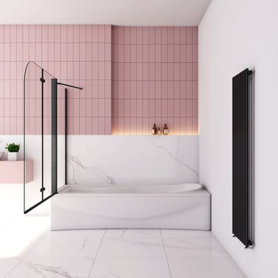 Badwanden Badwand met 2 delig inklapbaar deur 110x140 cm en een zijwand 70cm ,6 mm helder EasyClean veiligheidsglas，mat zwarte profiel