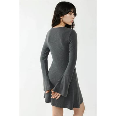 Gestructureerde Boot-Hals Mini Jurk