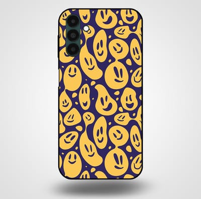 Smartphonica Telefoonhoesje voor Samsung Galaxy A04s met smiley opdruk - TPU backcover case emoji design - Paars Geel geschikt voor Samsung Galaxy A04s