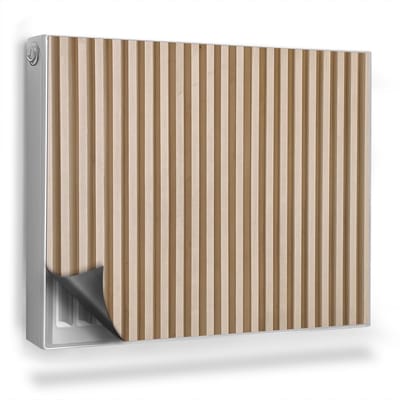 Wallfluent Magnetische Radiatorfolie - Radiator Afdekking Zonder Lijm - 80x60 cm - Lichte Natuurlijke Houten Latten, Verticaal - Radiatorfolie -40 Tot 60°C - Beige Verticale Lamellen Magnetische Radiatormat