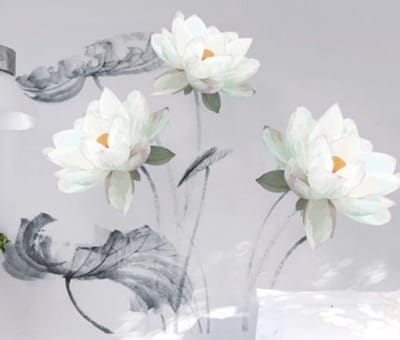 ONF3 - Muursticker - XXL Lotusblad - Decoratieve Wandtattoo - Wit - Bloemen Muurstickers - Geschikt voor Woonkamer en Slaapkamer - 70 x 94 cm