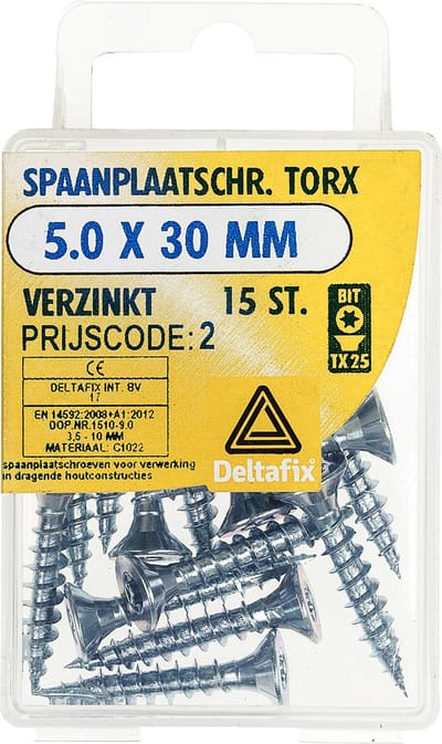 Deltafix spaanplaatschroef platkop / torx / met nibs / type 17 snijpunt verzinkt 5.0 x 30 mm 15 st.