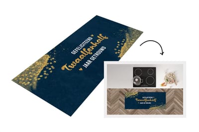 Keukenloper - Loper keuken - Spreuken - Quotes - Gefeliciteerd twaalfenhalf jaar getrouwd - Goud - Trouwen - 120x50 cm - Keukenloper vinyl