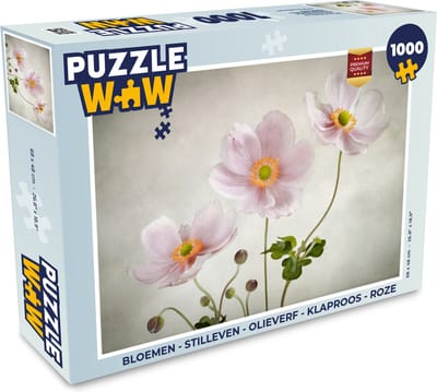 Puzzel Bloemen - Stilleven - Olieverf - Klaproos - Roze - Legpuzzel - Puzzel 1000 stukjes volwassenen