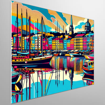 Pop art haven schilderij | Haven of Pop: A Vibrant Artistic Exploration of Urban Life | Kunst - 100x100 centimeter op Forex | Foto op Forex