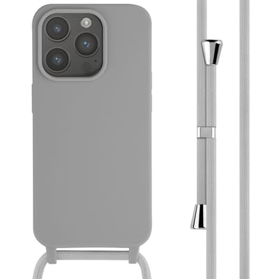 imoshion Hoesje - Geschikt voor Apple iPhone 15 Pro - Siliconen hoesje met koord - Lichtgrijs