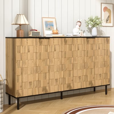 Sideboard - 2 Deuren met Opbergruimte en Metalen Poten - Houtlook
