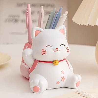 Make-up Borstel Organizer voor Bureau met Cartoon Kat Design - Perfecte Houder voor Penselen en Potloden, Ruimtebesparend en Stijlvol