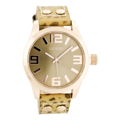 OOZOO Timepieces - Rosé goudkleurige horloge met camel leren band - C8015