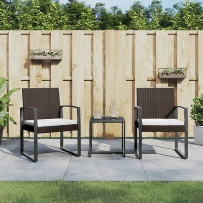vidaXL - 3-delige - Tuinset - met - kussens - polypropeen - rattan - bruin