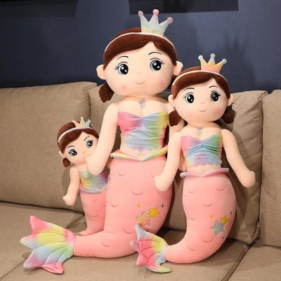 60-130cm Kawaii Kroon Zeemeermin Pluche Kussen Schattige Zeemeermin Meisjes Poppen Gevuld Zacht Kussen Voor Kinderen Baby Verjaardagscadeaus 60cm beige