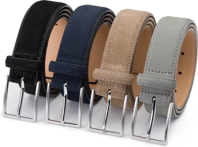 DTCH.FIT Herenriem Suède Bobby - Riem Zwart, Blauw, Taupe & Lichtgrijs - Pantalon & Jeans Broekriem - Riemmaat 85cm - Totale lengte 100cm - 4 Stuks