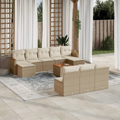 vidaXL - 11-delige - Tuinset - met - kussens - poly - rattan - beige