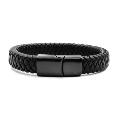 Marama - Herenarmband Ivar Zwart - Sluiting Metaal Zwart - The Nordic Collection - RVS - vegan gevlochten leer - schuifsluiting - robuuste armband mannen - luxe geschenkverpakking