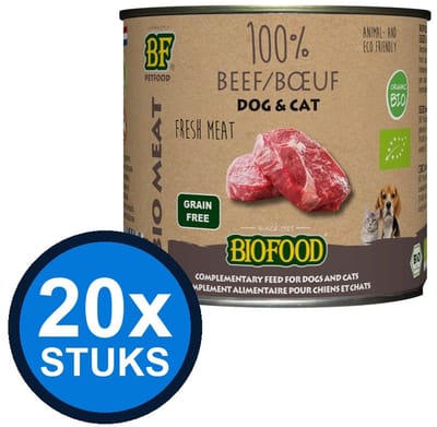 20x Biofood - Organic 100% Rund Blik - Hondenvoer Natvoer - 200g