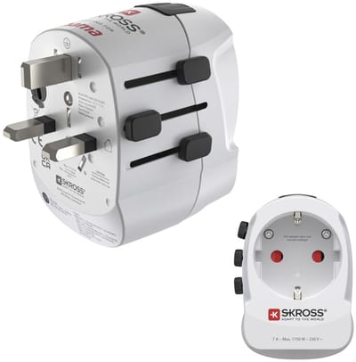 Skross by Hama Reisstekker - World travel Pro - EUR (type E,F) naar World - 1x USB-A, 1x USB-C PD - Wit