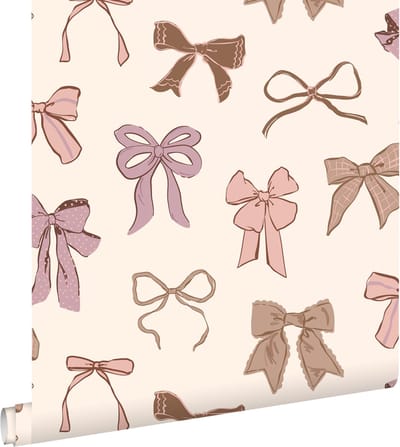 ESTAhome behang strikjes bruin, roze en paars - 50 x 900 cm - 131470