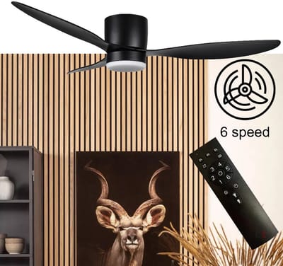 Plafondventilator Brezza Ø 132 cm met verlichting zwart – stille ventilator 2026 – top kwaliteit - energie zuinig – met remote - ventilator voor laag plafond - 6 snelheden - warm wit licht - 3 step DIM systeem - zomer en winter stand