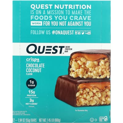 Quest Nutrition, Barre Protéinée Hero, Chocolat Croquant Coco, 12 barres, 55 g (1,94 onces) chaque