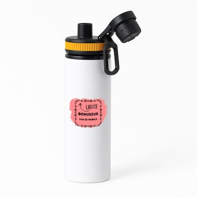 Hacebo® - liefste bonuszus van de wereld waterfles met draaidop oranje - Zus - de liefste bonuszus - verjaardag - cadeautje voor zus - zus artikelen met opdruk - kado - geschenk - water fles - 850ML