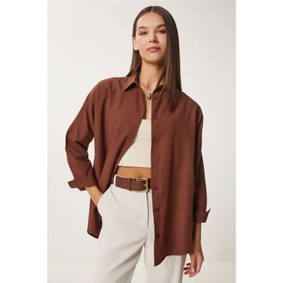 Overmaatse Poplin Overhemd met Lange Mouwen