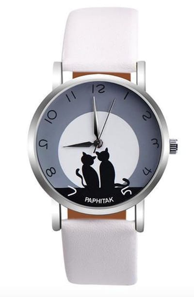 Hidzo Horloge Paphitak Katten - Ø 37 mm - Wit - Kunstleer - In Horlogedoosje