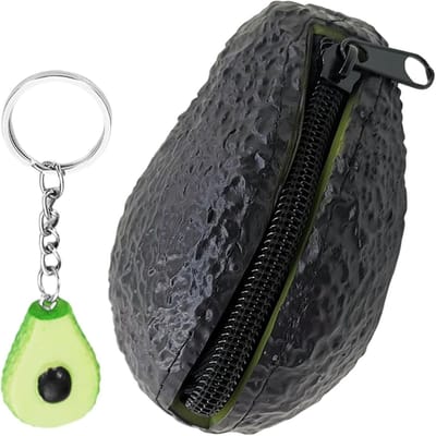 Allecto - Portemonnee - Sleutelhanger - Rits - Groen - Zwart - Avocado - Fruit - Accessoire - Set