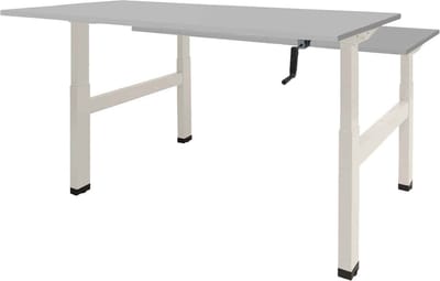 Dextro zit/sta hoogte slinger verstelbare Duo werkplek, bladmaat 2 x 140 x 80 cm., frame kleur aluminium RAL 9006 blad 25 mm. melamine Honey Castello