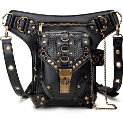 Kettingtas, Kleine Damentas, Steampunk Retro Motorfiets Tas, Dames Enkelvoudige Schouder Crossbody Tas, Dames Heuptas gray