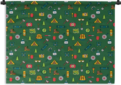 Wandkleed - Wanddoek - Kamperen - Tent - Bijl - Backpack - 120x90 cm - Wandtapijt