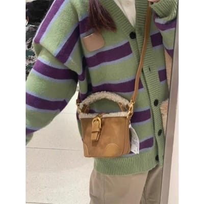 Herfst/Winter Lamsvacht Mini Bucket Tas Suede Retro Draagtas Nieuwe Enkele Schouder Crossbody Tas black