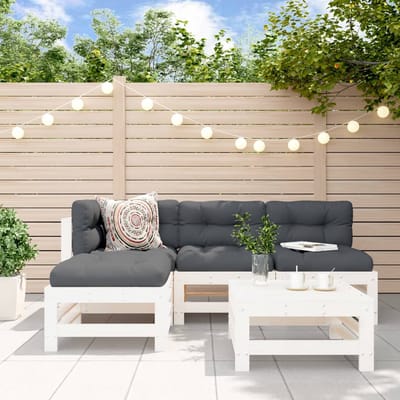 vidaXL - 5-delige - Loungeset - met - kussens - massief - hout - wit