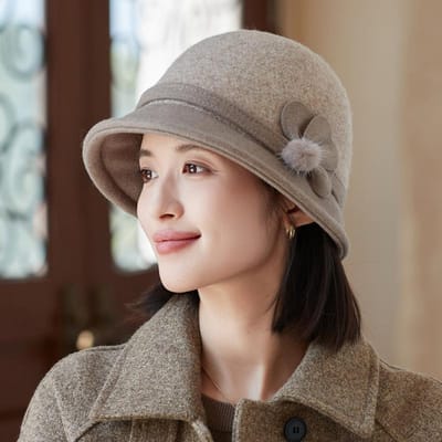 Japanse Veelzijdige Wol Vissershoed Herfst en Winter Buiten Vrijetijd Winddicht en Warm Komvormige Hoed Retro Britse Stijl Hoed Dames One Size gray