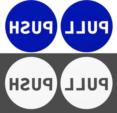 Duidelijke Push/Pull Deurbordjes Set van 2, PVC, 10 cm, Wit/Blauw voor Kantoor en Winkel, Geschikt voor Glazen Deuren