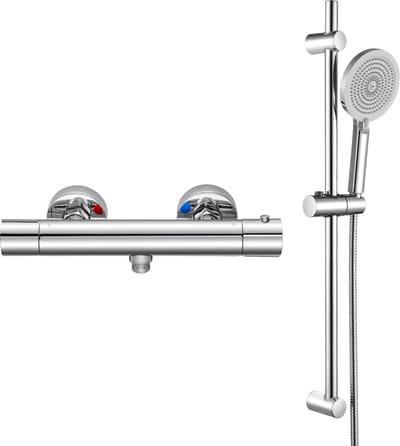 Auralum max Doucheset - Thermostatische Douchekraan - Thermostaatkraan - inclusief 3 functies Handdouche - Hartafstand 150 mm - Waterbesparend - Chroom