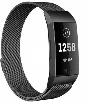 Luxe Milanese Loop Armband Geschikt Voor Fitbit Charge 3/4 Horloge Bandje - Metalen iWatch Milanees Watchband Polsband - Stainless Steel Mesh Watch Band - Horlogeband - Magneet Sluiting - Small - Zwart