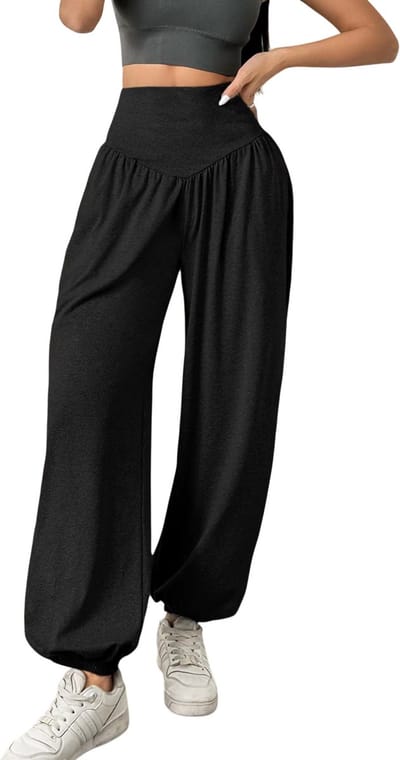 Hoge Taille Dames Legging – Lantaarnbroek Sportlegging met Manchetten, Ademend Fitness Legging, Dansbroek, Yoga Legging, Gym & Fitness Jeggings voor Vrouwen - Zwart - Maat S