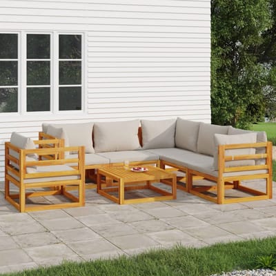 vidaXL - 7-delige - Loungeset - met - lichtgrijze - kussens - massief - hout