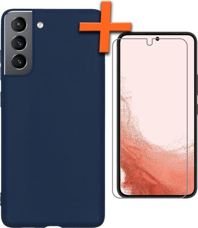 Hoes - Met Screenprotector - Geschikt voor Samsung Galaxy S22 - Sterk & Shockproof - Back Cover - Siliconen Case - Telefoon Hoes - Donkerblauw