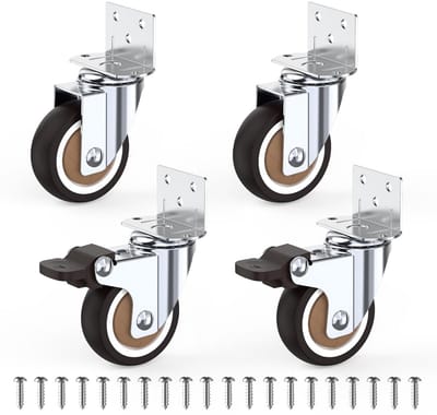 Set van 4 Zwenkwielen met Rem - 50mm Rubberen Meubelwielen - L-Bevestiging - 360° Draaibaar - Max 115kg Draagvermogen