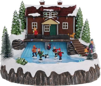 Christmas Decoration - kerstdorp huis - bewegende schaatsers- 29 cm - kerst decoratie