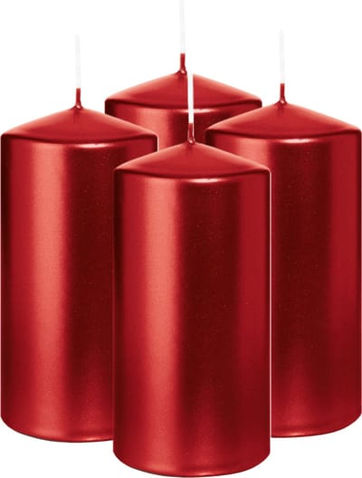 Wiedemann Cilinderkaars/stompkaars - 4x - metallic rood - 12 x 6 cm - 33 branduren - zuilkaarsen